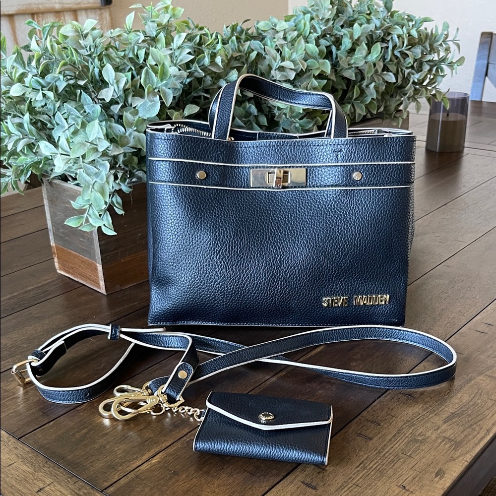 Steve Madden Black Tote with Gold Details